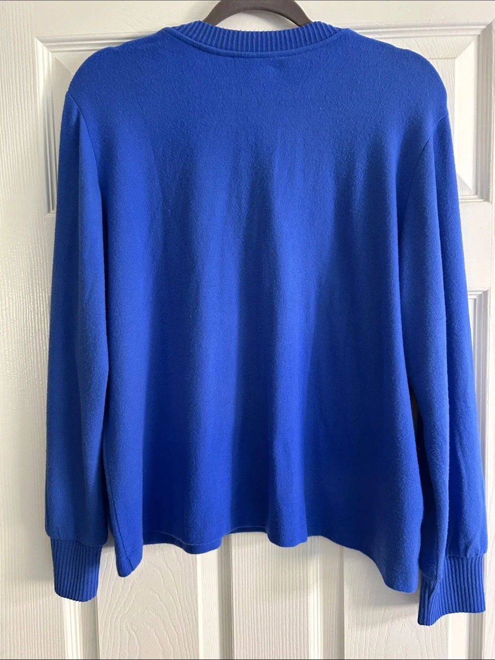 LOFT Cobalt Blue Split Neck Ribbed Cuff Knit Blouse Top Large